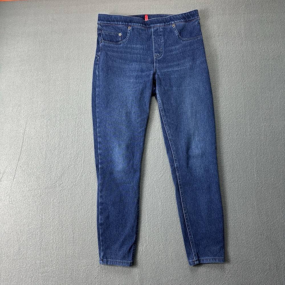 Spanx Women's Pull Up Jeans‎ Size L/G Back Pockets Blue Stretch Skinny Leg